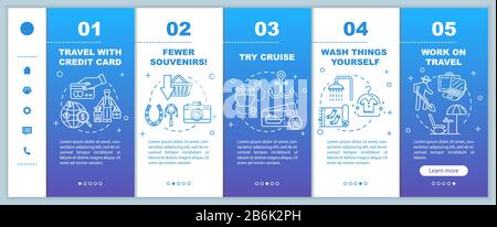 Budget travel advice onboarding vector template. Money saving opportunities on vacation, low cost holiday. Responsive mobile website with icons Stock Vector