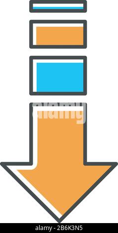 Down arrow orange and blue RGB color icon. Internet page browsing, website pointer. Way direction indicator. Downloading process, web cursor Stock Vector
