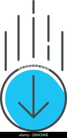 Down arrow in circle blue RGB color icon. Page browsing direction. Website pointer. Web cursor. Scrolldown interface directional button in round shape Stock Vector