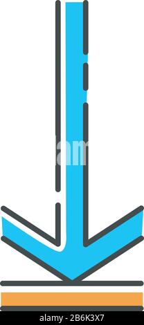 Down arrow, upload blue RGB color icon. Page browsing direction. Website pointer. Downloading process, web cursor. Scrolldown interface directional Stock Vector