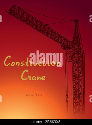 Tower construction crane. Hand drawn vector illustration Stock Vector