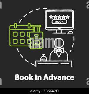 Book in advance chalk RGB color concept icon. Budget tourism, ordering trip beforehand idea. Early accommodation, hotel reservation. Vector isolated Stock Vector