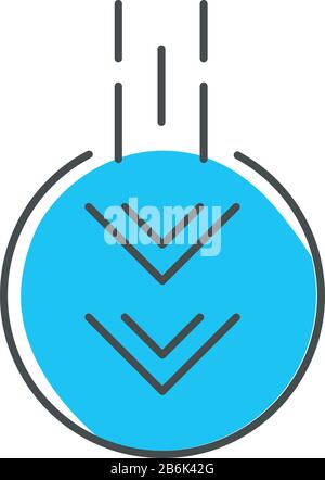 Moving down arrow in circle blue RGB color icon. Mobile app page browsing indicator. Website pointer. Web cursor. Scrolldown button.Two arrowheads in Stock Vector