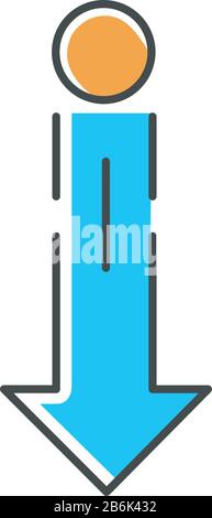 Down arrow and circle blue RGB color icon. Vertical scrolling gesture for touch screen. Scrolldown indicator, website pointer. Downloading process Stock Vector