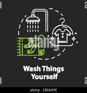 Wash things yourself chalk RGB color concept icon. Self laundry, cleaning own clothing idea. Money saving tips for tourists. Vector isolated Stock Vector