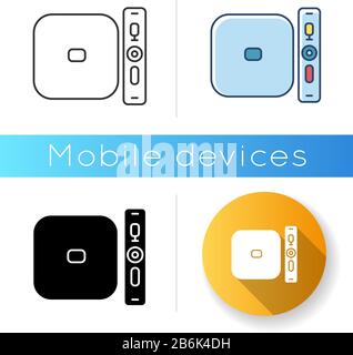 Digital media player icon. TV, stereo, home theater system. Entertainment product. Video game console. Gadget for playing videos. Linear black and RGB Stock Vector