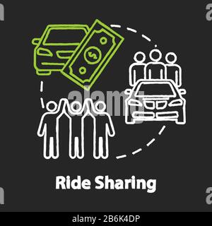Ride sharing chalk RGB color concept icon. Money saving travel, carpooling idea. Inexpensive transportation, collective journey. Vector isolated Stock Vector
