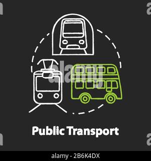 Public transport chalk RGB color concept icon. Affordable travel means, inexpensive tourism idea. Subway train, bus and tram Vector isolated Stock Vector