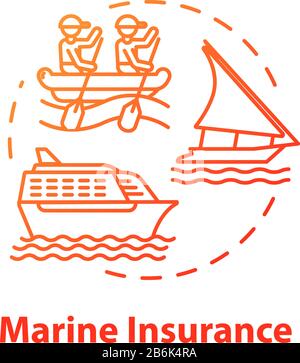 Marine insurance concept icon. Travel support. Nautical vehicle protection. Ship protection. Logistic business. Cargo safety idea thin line Stock Vector