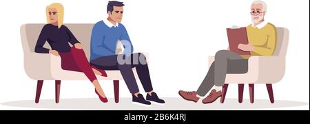 Couple psychotherapy session semi flat RGB color vector illustration. Marriage counseling. Marital conflict. Psychologist appointment. Relationship Stock Vector