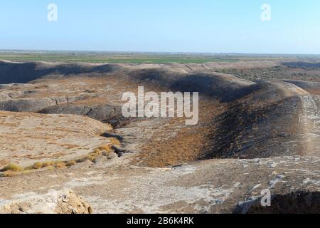 Erk Kala walls. It was an Achaemenid city dated from the 6th century BC. Located in old Merv, currently near Mary, Turkmenistan. Previously Margush. Stock Photo