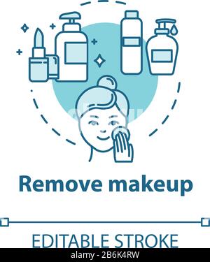 Remove makeup, skin cleansing, hygienic procedure concept icon. Face purification step, dermatology idea thin line illustration. Vector isolated Stock Vector