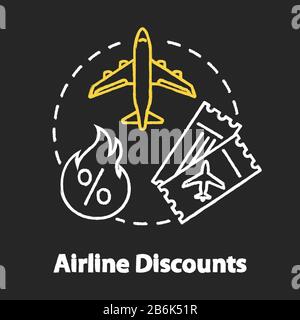 Airline discounts chalk RGB color concept icon. Affordable travel, budget tourism idea. Airway company special offer, cheap tickets. Vector isolated Stock Vector