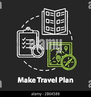 Make travel plan chalk RGB color concept icon. Organized tour, vacation organization idea. Unexpected expenses prevention. Vector isolated chalkboard Stock Vector
