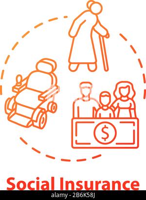 Social insurance concept icon. Disability assistance. Policy for healthcare. Secure retirement. Pension plan idea thin line illustration. Vector Stock Vector