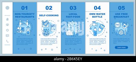Inexpensive eating options onboarding vector template. Non touristy restaurants, self cooking and fast food. Responsive mobile website with icons Stock Vector