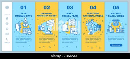 Money saving tips for travelers onboarding vector template. Affordable vacation, budget tourism. Responsive mobile website with icons. Webpage Stock Vector