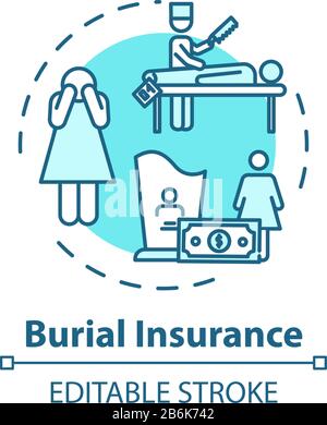 Burial insurance concept icon. Family member loss. Permanent life coverage policy. Funeral expense idea thin line illustration. Vector isolated Stock Vector