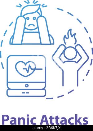 Panic attacks concept icon. Feeling of fear, phobia. Stress symptoms. Personality disorder. Mental illness idea thin line illustration. Vector Stock Vector