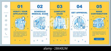 Insurance plan onboarding vector template. Agency services. Healthcare check. Personal confirmation. Responsive mobile website with icons. Webpage Stock Vector
