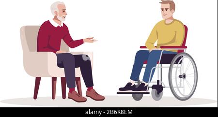 Private psychotherapy session semi flat RGB color vector illustration. Post-traumatic stress disorder. Rehabilitation, recovery period. Talk therapy Stock Vector