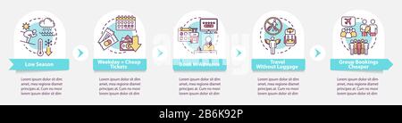 Affordable tourism tips vector infographic template. Budget vacation presentation design elements. Data visualization with five steps. Process Stock Vector