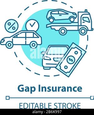 Gap insurance concept icon. Refund for car cost difference. Damage from accident. Financial coverage idea thin line illustration. Vector isolated Stock Vector
