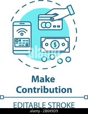 Make contribution concept icon. Donation online. Money transaction. Accounting anf crowdfunding. Investment idea thin line illustration. Vector Stock Vector