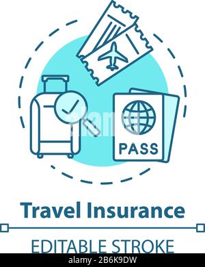 Travel insurance concept icon. Coverage for international tourism. Personal health policy. Safety plan idea thin line illustration. Vector isolated Stock Vector