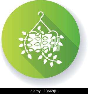 Pothos green flat design long shadow glyph icon. Devils ivy. Epipremnum aureum. Indoor climbing vine. Ornamental plant. Hanging houseplant. Natural Stock Vector