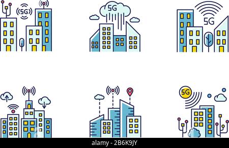 5G smart city RGB color icon. Improved urban infrastructure. Mobile  cellular network coverage. Wireless technology. High quality signal.  Isolated Stock Vector Image & Art - Alamy