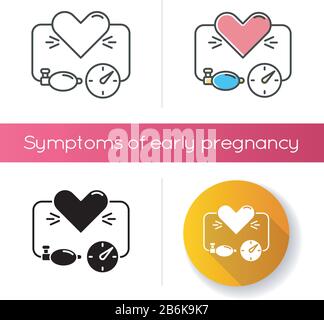 High blood pressure icon. Heart disease. Arterial pressure measure. Medical device. Doctor check patient heartbeat. Cardio treatment. Linear black and Stock Vector