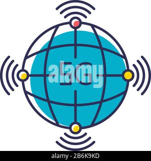 5g worldwide availability RGB color icon. Global deployment. Mobile cellular network coverage. Wireless technology. High quality signal. Isolated Stock Vector