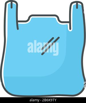 Plastic bag with handles blue RGB color icon. Disposable empty clear package. T shirt bag polyethylene wrapping. Takeaway transparent pack. Isolated Stock Vector