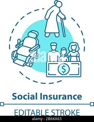 Social insurance concept icon. Life protection. Policy for healthcare. Secure retirement. Pension plan idea thin line illustration. Vector isolated Stock Vector