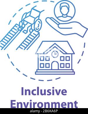 Inclusive environment concept icon. Rehabilitation for students with special needs. Aid for disabled people idea thin line illustration. Vector Stock Vector
