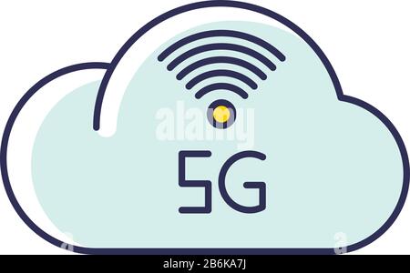 5G cloud service RGB color icon. Cloud computing. Remote workforce. Network storage. Wireless technology. Fast Internet connection. Isolated vector Stock Vector