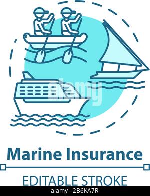 Marine insurance concept icon. Safe shipping. Nautical vehicle protection. Logistic business. Cargo safety idea thin line illustration. Vector Stock Vector