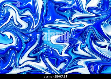 Blue liquid marbling paint swirls background. Fluid painting abstract texture. Stock Photo