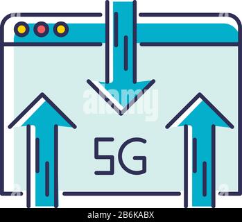 5G web browser RGB color icon. Internet browsing. Wireless technology. Fast connection. Data transmission, information exchange. Mobile cellular Stock Vector