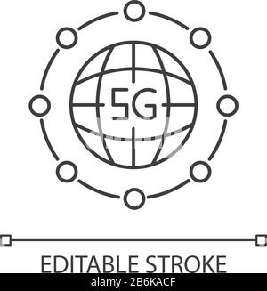 5G wireless technology pixel perfect linear icons set. World standard ...