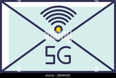 5G envelope RGB color icon. Email exchange. Fast messaging. Mobile cellular network. Communication. Wireless technology. Information transmission Stock Vector