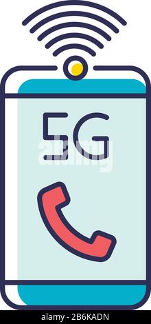 5G mobile network RGB color icon. Improved standard for phone calls, voice messages. Communication. High quality signal. Wireless technology. Isolated Stock Vector