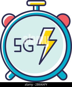 5G stopwatch RGB color icon. High performance. Low latency connection. Cellular network. Quick data transmission. Wireless technology. Isolated vector Stock Vector