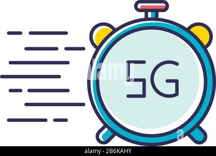 5G fast speed Internet connection RGB color icon. High performance. Mobile cellular network. Quick data transmission. Wireless technology. Isolated Stock Vector