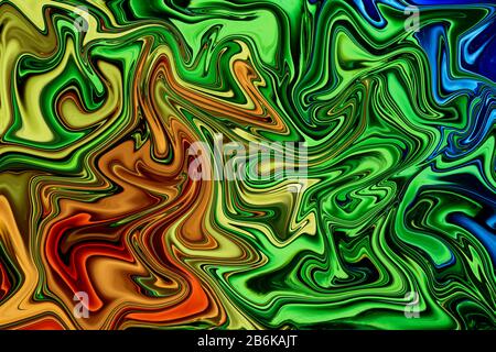 Multicolored liquid marbling paint swirls background. Fluid painting abstract texture. Stock Photo