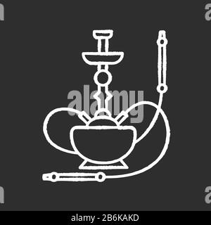 Hookah chalk white icon on black background. Sheesha house. Cultural qalyan. Nargile lounge. Odor from pipe. Scent of vaporizing. Smoking area Stock Vector