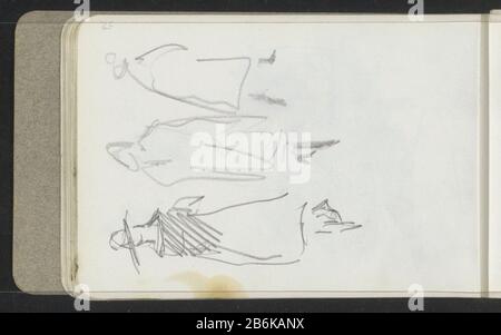 Three standing or running women Three standing or running woman object type: sketch-leaf Object number: RP-T-1935-141-15 (V) Description: They contribute, inter alia, a hat, and a mantle. Sheet 15 verso from sketchbook LX 33 bladen. Manufacturer : artist: Isaac Israel Place manufacture: Den Haag (possible) Dated: 1875 - 1934 Physical features: pencil material: paper  Subject pencil: adult woman (+ standing) walking - AA - female human figure Stock Photo