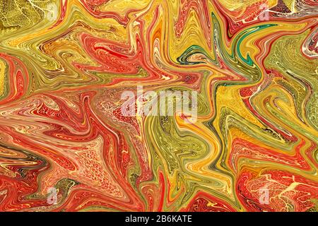 Multicolored liquid marbling paint swirls background. Fluid painting abstract texture. Stock Photo