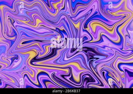 Purple liquid marbling paint swirls background. Fluid painting abstract texture. Stock Photo